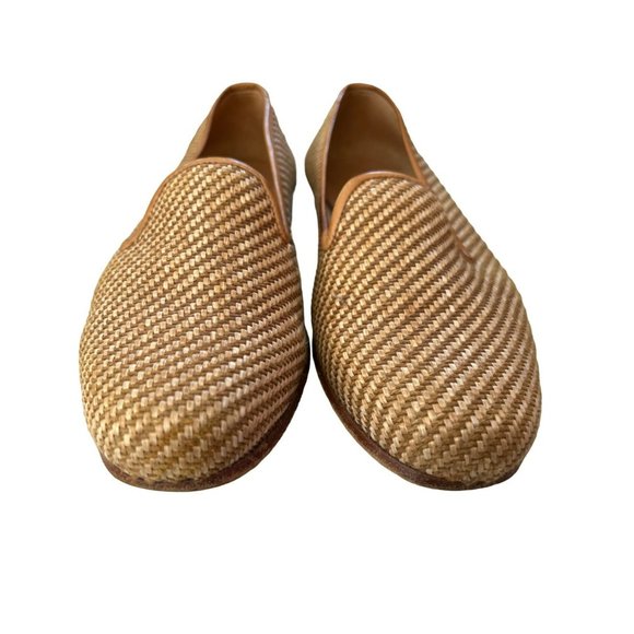 Stubbs and Wootton Women's Beige Raffia Straw Flats Size 5 1/2 Retail 575 - Picture 2 of 10